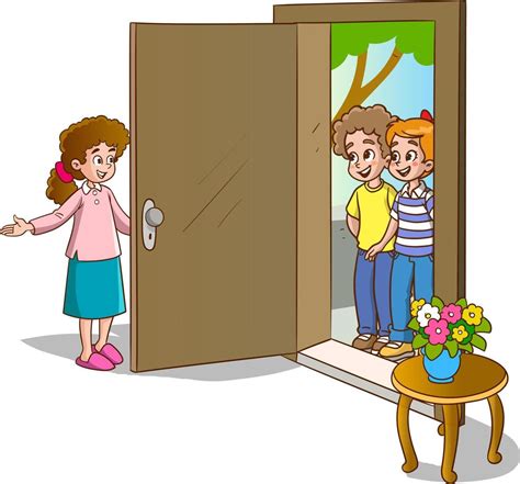 girl welcoming guests at the door 12715957 Vector Art at Vecteezy