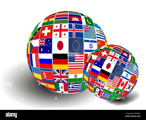 Flag Globe with different country flags on white background Stock Photo - Alamy