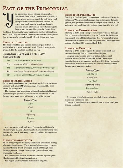 [HOMEBREW] [OC] - Pact of the Primordial - Warlock Subclass : r/DnD