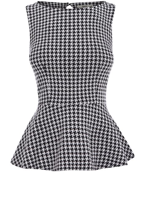 Oasis Clothing | Blk Dogtooth Peplum Top | Womens Fashion Clothing ...