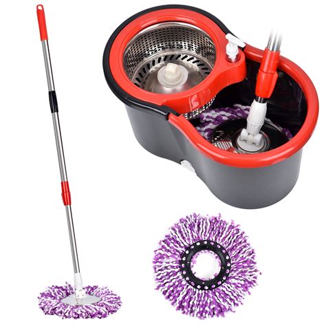 Spin Mop with Bucket, 360 Spin Mop System 2 Mop Heads for Household ...