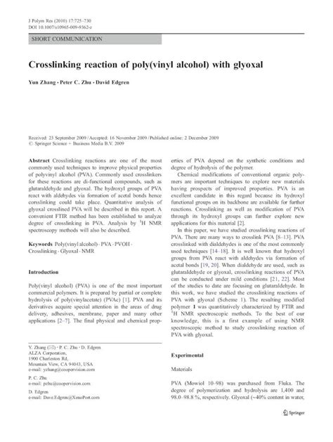 (PDF) Crosslinking reaction of poly(vinyl alcohol) with glyoxal ...