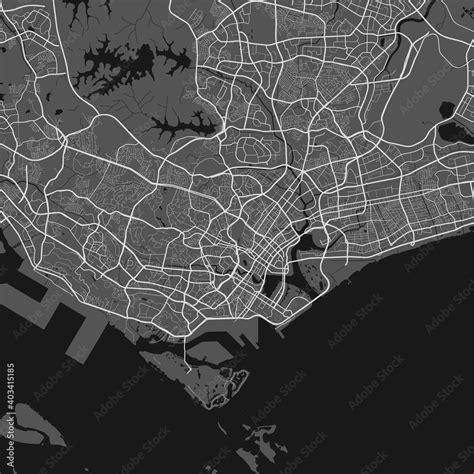 Urban city map of Singapore. Vector poster. Grayscale street map Stock ...