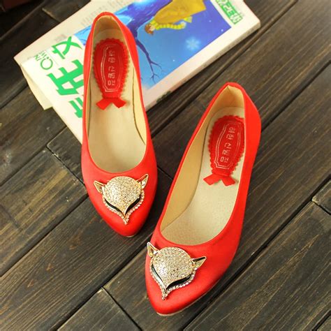 2015 spring and autumn new arrival genuine leather shallow mouth pointed toe fox flat single ...