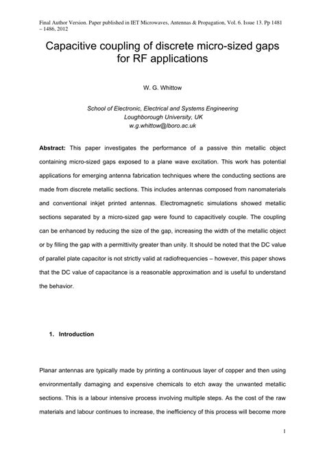 (PDF) Capacitive coupling of discrete micro-sized gaps for RF applications