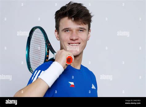 Czech player Jakub Mensik poses for a portrait prior to men's Davis Cup ...