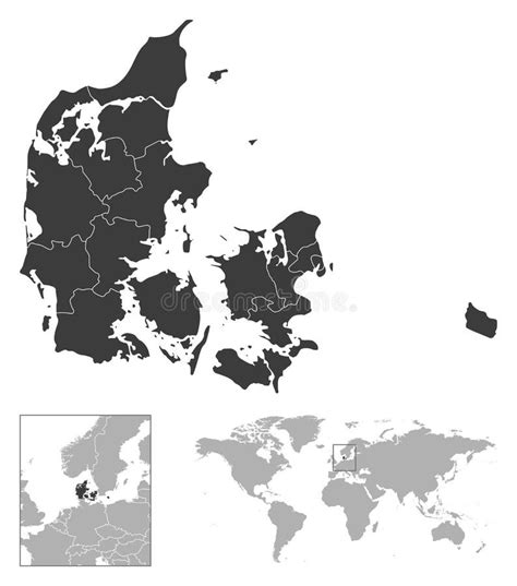 Denmark - Detailed Country Outline and Location on World Map. Stock Vector - Illustration of ...