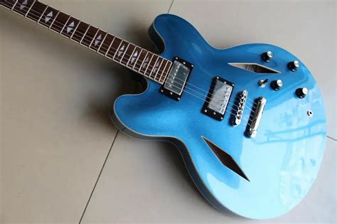 Top Sale Dave Grohl Guitar DG 335 Electric Guitarra Jazz Style Diamond Holes Metallic Blue ...