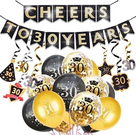 Happy 30th Birthday Anniversary Banner Decorations Kit Gold Confetti ...