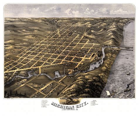 Historic Map of Michigan City Indiana 1869 La Porte County | Michigan ...