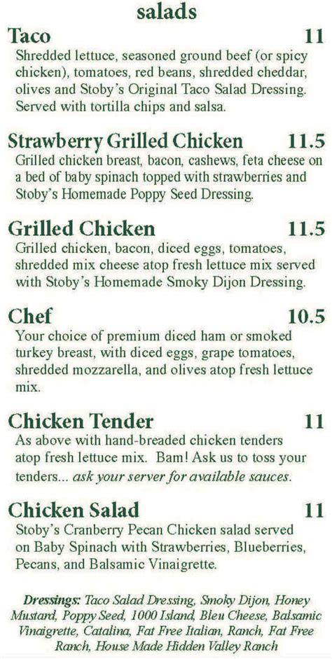 Stoby's Menu, Conway, AR