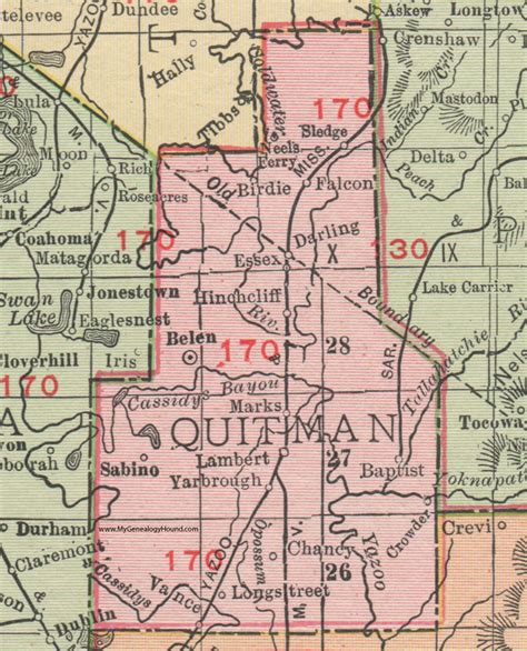 Quitman County, Mississippi, 1911, Map, Rand McNally, Marks, Lambert, Crowder