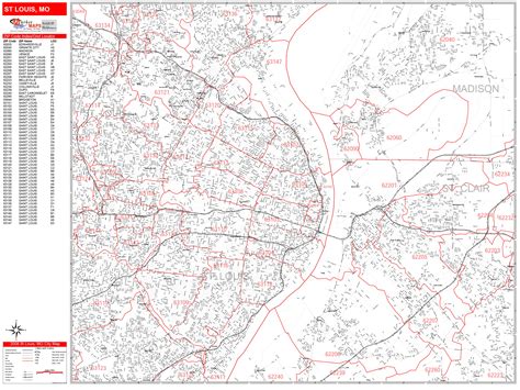 St. Louis Missouri Zip Code Wall Map (Red Line Style) by MarketMAPS - MapSales