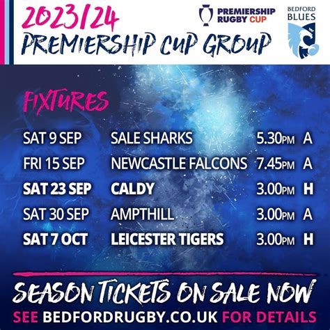 Premiership Cup Fixtures 2023/24 : Bedford Blues RFC