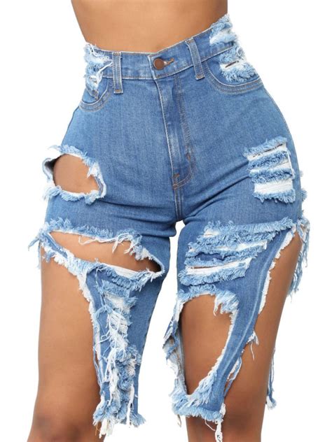 Trendy Irregular Design Half Ripped Jeans For Women – wholesale jeans ...