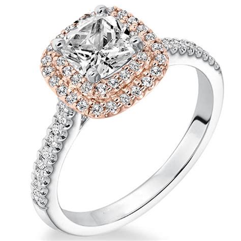 JeenMata - 1 Carat Cushion Cut Real Diamond Double Halo Engagement Ring ...