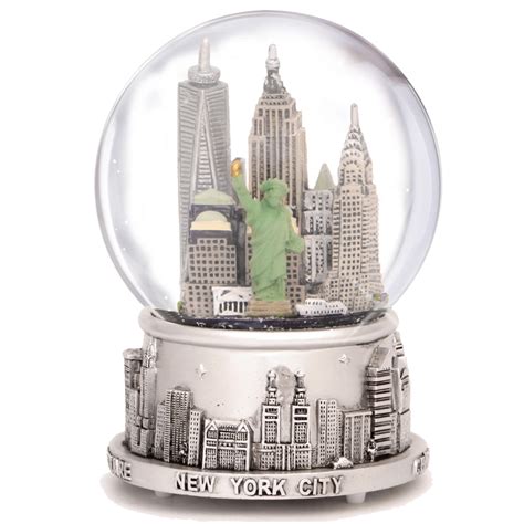 Musical New York City Skyline Snow Globe Silver