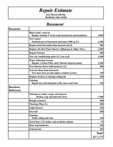 Repair Estimate - 17+ Examples, Format, Google Docs, Google Sheets, Excel, Word, Numbers, Pages, Pdf