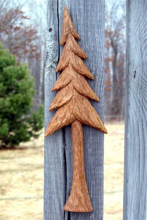 Pine Tree Wood Carving, Hand Carved Wall Hanging, Rustic Home Cabin ...