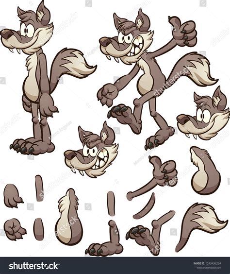 Caricatura de lobo o coyote con: vector de stock (libre de regalías) 1243436224 | Shutterstock