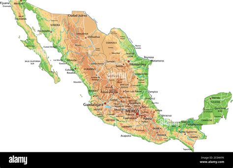 High detailed Mexico physical map with labeling Stock Vector Image ...