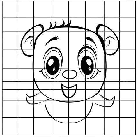 Cartoon Bear Drawn On Grid Lines With An Eye Outline Sketch Drawing ...