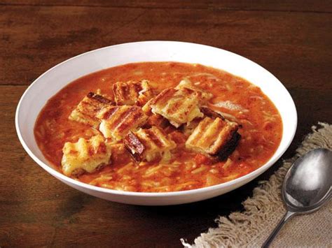 Easy Tomato Soup and Grilled Cheese Croutons Recipe | Ina Garten | Food ...