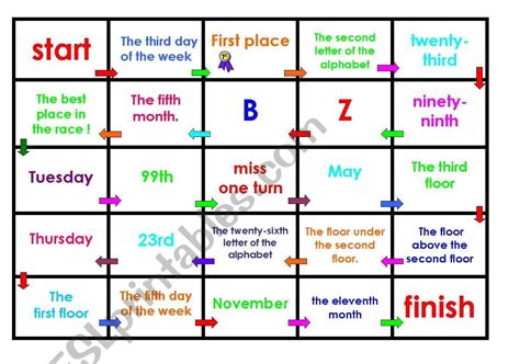 ordinal numbers board game - ESL worksheet by MarionG | Ordinal numbers, Number games ...