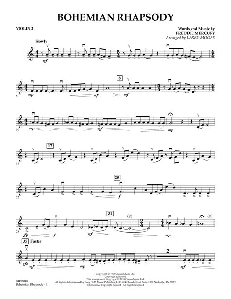 Bohemian Rhapsody (arr. Larry Moore) - Violin 2 by Queen Sheet Music ...