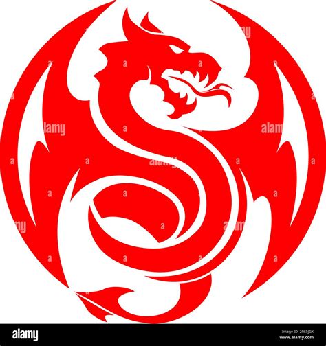 Winged fire breathing dragon silhouette circle icon. Vector on ...