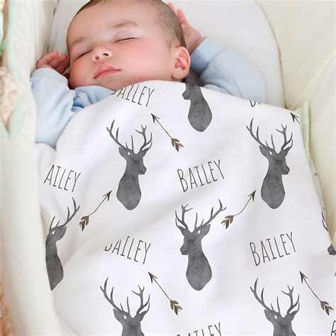 Deer baby blanket, Woodland blanket, Personalized baby boy blanket, Fl - Stork Wares