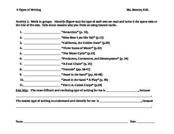 IR 4 types of texts Worksheet by Renner | Teachers Pay Teachers