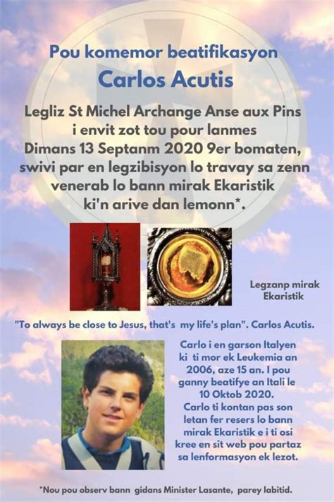 The Eucharistic Miracles exhibition of Carlo Acutis in Seychelles ...