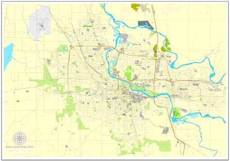 Eugene PDF map, Oregon, US printable vector street City Plan