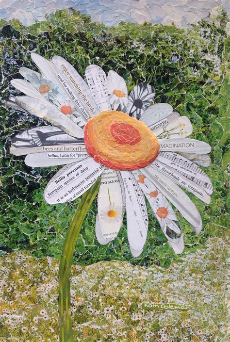 "Daisy" - by Kath Coleman. Cut and torn paper collage. Newspaper Collage, Paper Collage Art ...