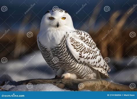 Snowy Owl in a Winters Scene and a Woodland Setting - Generative AI Art Stock Photo - Image of ...