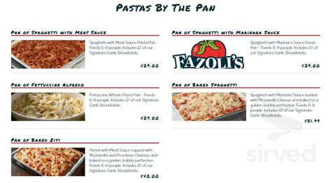 Fazoli's menu in St Peters, Missouri, USA