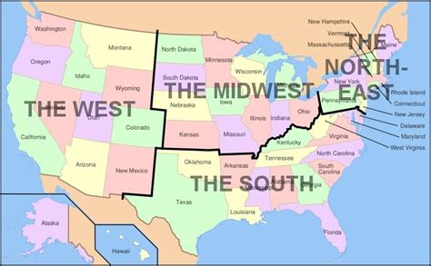 U.S. Regions: West, Midwest, South and Northeast | Usa map, Map, West map