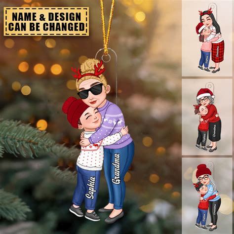 Grandma & Grandkid Hugging Christmas Personalized Acrylic Ornament ...