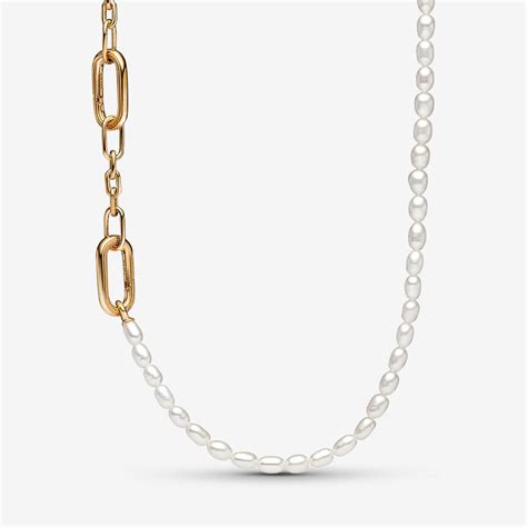 Pandora ME Slim Treated Freshwater Cultured Pearl Necklace | Gold plated | Pandora US