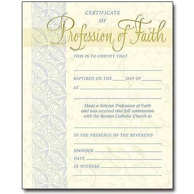 Certificate Profession of Faith | Gatto Christian Shop