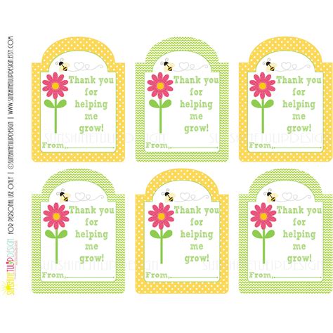 Printable Teacher Appreciation Gift Tags, Thank You for Helping Me Gro ...