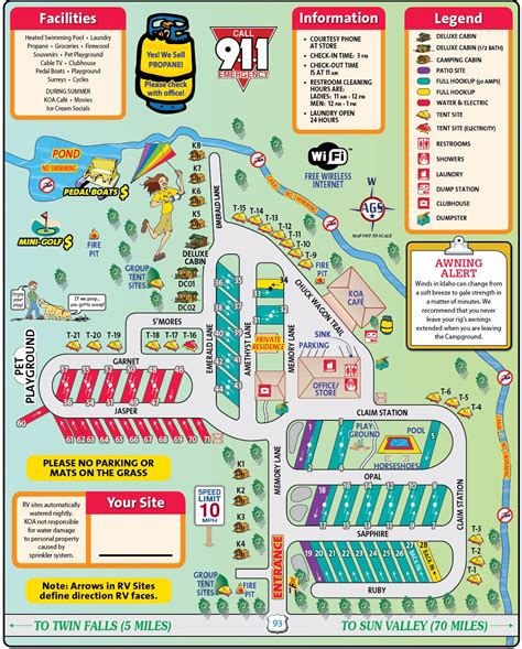 Site map Twin Falls ID KOA | Twin falls, Cabin camping, Koa