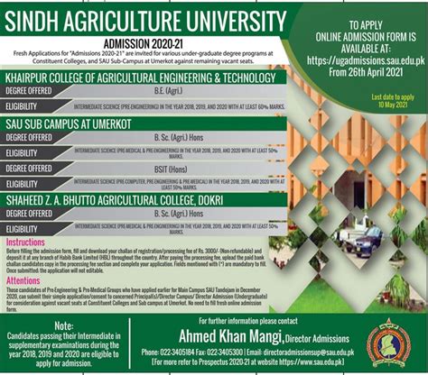 Sindh Agriculture University Tando Jam Admissions 2024 Last Date