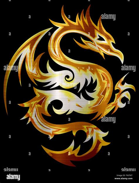 chinese dragon mythology golden fire metallic flame illustration Stock ...