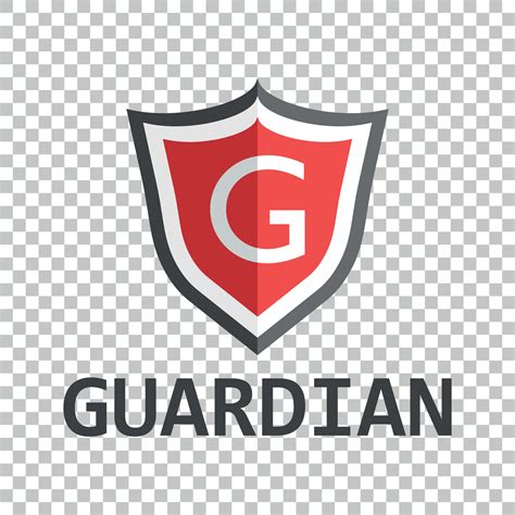 Red shield logo. Vector illustration in flat style with word guardian ...