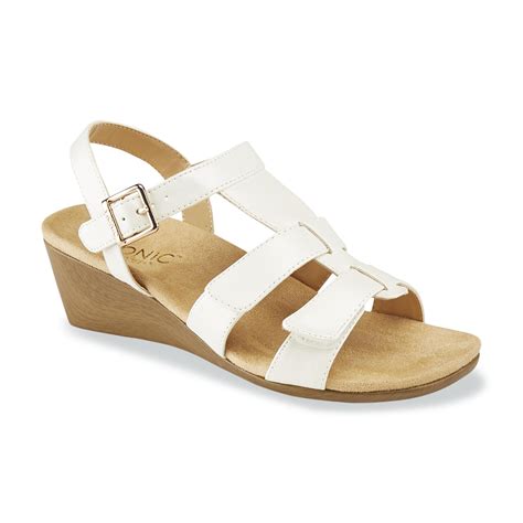 Vionic Women's Glenda White Wedge Sandal - Wide Width Available - Shoes ...