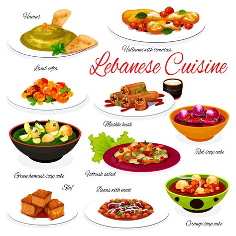 Lebanese vegetable and meat dishes. Arabic cuisine 23504169 Vector Art at Vecteezy