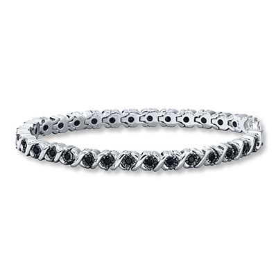 Kay Jewelers Black Diamond Bracelet 1 ct tw Round-cut Sterling Silver- Bracelets