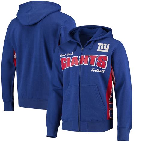 Men's Hands High Royal/Red New York Giants Player Full-Zip Hoodie